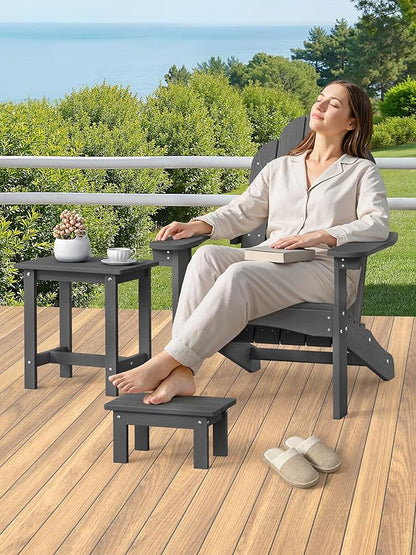 LUE BONA Outdoor Side Table, 2-Tier HDPS Outdoor Nesting End Table with Removable Small Foot Stool for Patio, Deck, Poolside, Low Maintenance & Weather Resistant,Dark Gray