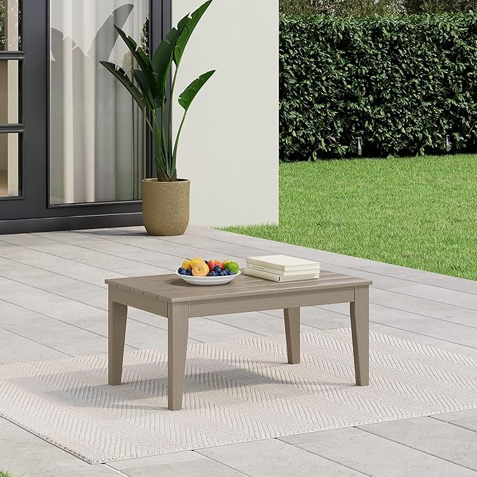 WestinTrends Malibu Low Outdoor HDPE Patio Rectangle Coffee Table, Weathered Wood