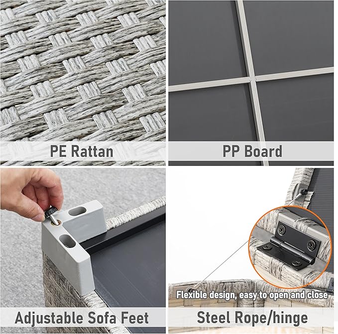 WAROOM Patio Coffee Table PE Wicker Ourdoor Storage Table, All Weather Resin Rattan Table with Storage for Garden Backyard Porch Poolside, Grey