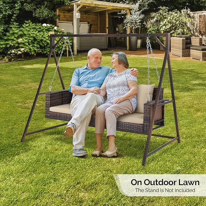 5FT Wicker Porch Swing for 3 Person, 1000lb Capacity Outdoor Hanging Bench with 3 Removable Cushions - Photo 8