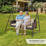 5FT Wicker Porch Swing for 3 Person, 1000lb Capacity Outdoor Hanging Bench with 3 Removable Cushions - Photo 8