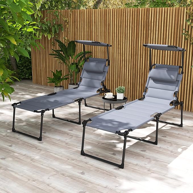 Outsunny 2 Pieces Outdoor Lounge Chair, Adjustable Backrest Folding Chaise Lounge - Photo 2
