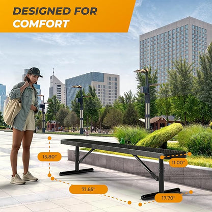 Heavy-Duty Outdoor Metal Bench, Thermoplastic-Coated, Portable, Weatherproof, Commercial-Grade for Parks, Gardens, Patios, Stores & More (6 Ft - Portable, Black)