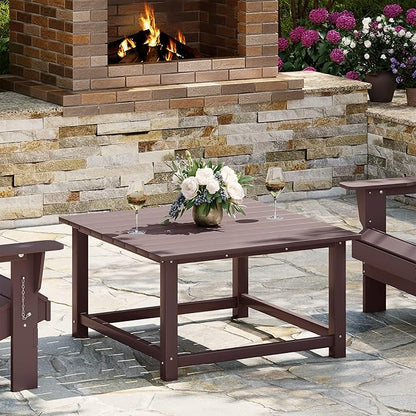 WestinTrends Malibu Low Outdoor HDPE Square Patio Coffee Table, Dark Brown