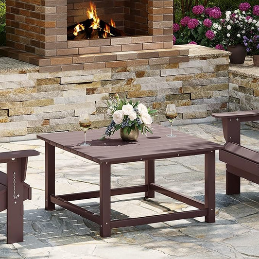 WestinTrends Malibu Low Outdoor HDPE Square Patio Coffee Table, Dark Brown
