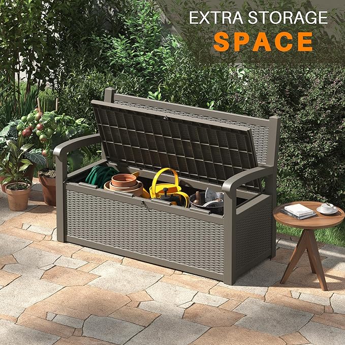 LHBcraft 70 Gallon Deck Bench with Storage, Outdoor Storage Box Bench Waterproof&Lockable - Photo 4