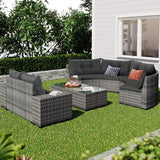 Quarte Outdoor Patio Furniture Sets, 8-Pieces All Weather Wicker Round Sofa Set, Half-Moon Sectional Sets - Photo 2