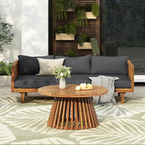 Merax Outdoor Acacia Wood Conversation Set - Patio 3-Seat Loveseat Sofa w/Coushion and Round Coffee Table for Backyard - Photo 2