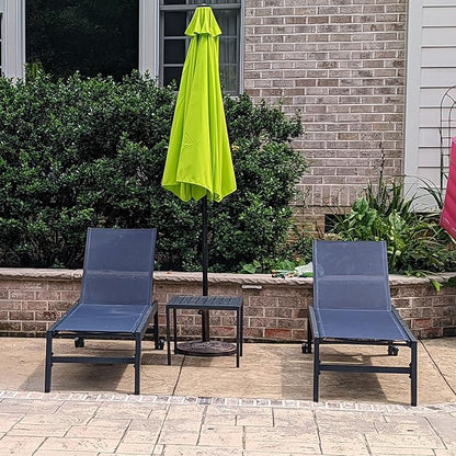 PURPLE LEAF Outdoor Patio Chaise Lounge Set 4 Pieces Pool Lounge Sunbathing Chairs with Wheels Chair for Yard (4 Navy Blue Lounges W/Side Table)