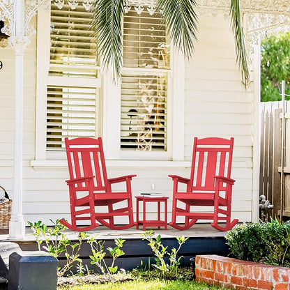 LUE BONA Rocking Chair Outdoor, Weather Resistant Poly Plastic Rocker Chairs, 350lb Heavy Duty, Oversized Porch Rocker for Adult, High Back Smooth Rocking Chairs for Outdoor & Indoor, Bright Red