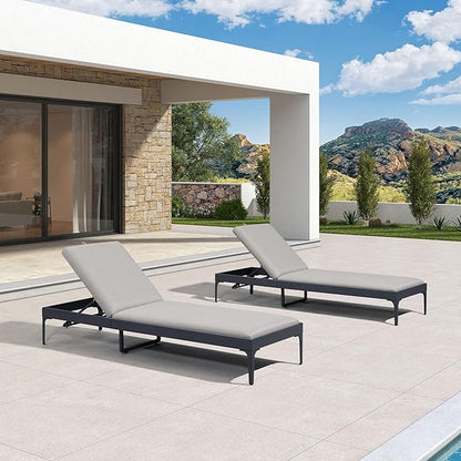 PURPLE LEAF 1 Piece Outdoor Chaise Lounge Aluminum Adjustable Patio Lounger Chair with Cushion Reclining Beach Daybed for Poolside Balcony Deck Backyard, Dark Grey
