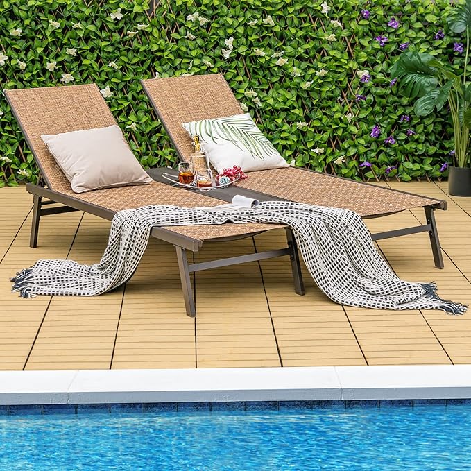COSTWAY Patio 2-Person Chaise Lounge Chair 6-Position Back Adjust Middle Panel - Photo 4