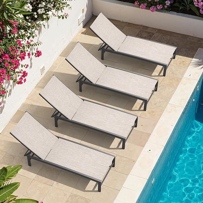 Crestlive Products Chaise Lounge Chair Outdoor Set of 4, Adjustable 5 Positions Pool Lounge Chairs - Photo 1