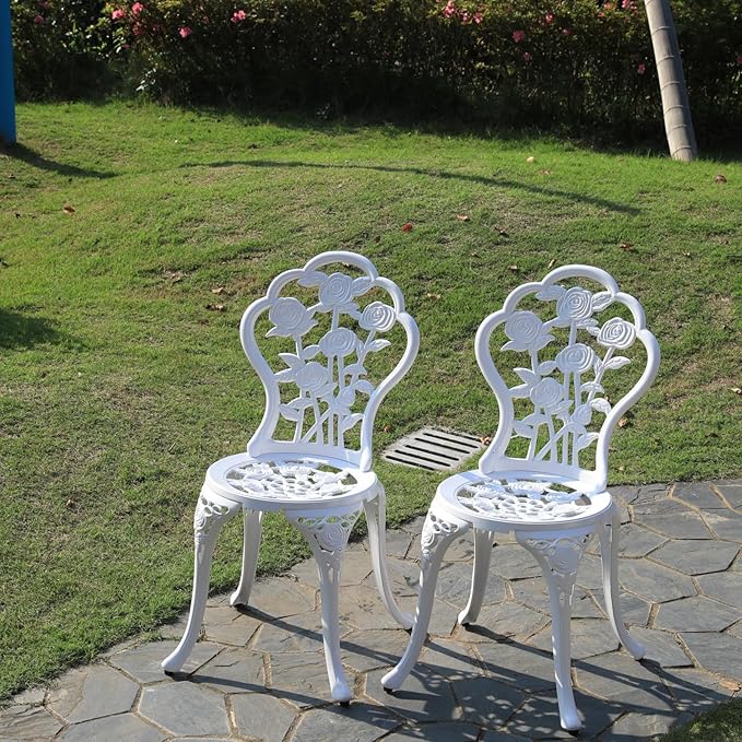 KAILI Rose Garden Cast Aluminum Bistro Chairs, Decorative Outdoor Patio Seating, Set of 2 - Photo 4