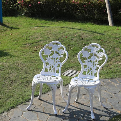 KAILI Rose Garden Cast Aluminum Bistro Chairs, Decorative Outdoor Patio Seating, Set of 2, White and Black (Rose Chair White)
