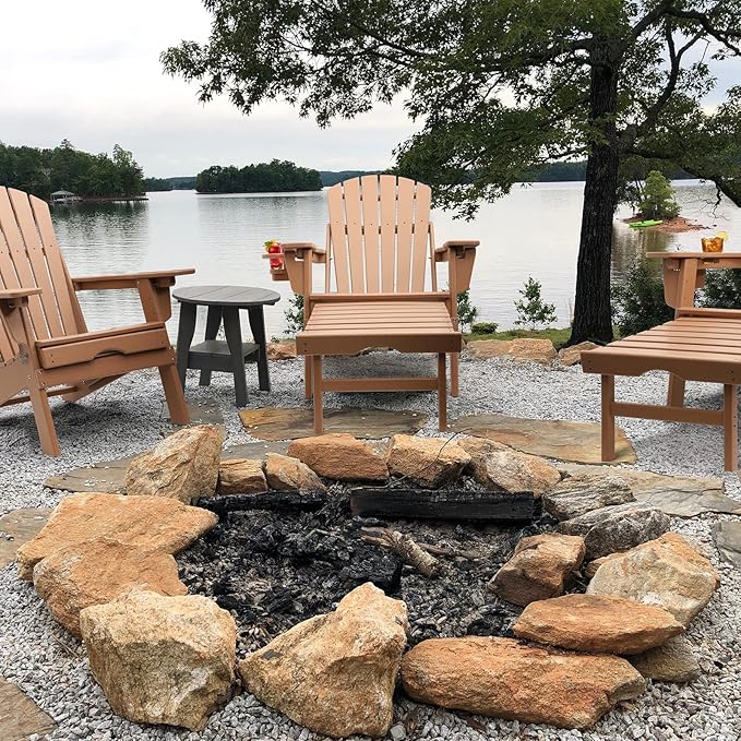 FUNBERRY Adjustable Folding Adirondack Chair with Retractable Ottoman, All Weather Fire Pit Chairs with Cup Holder
