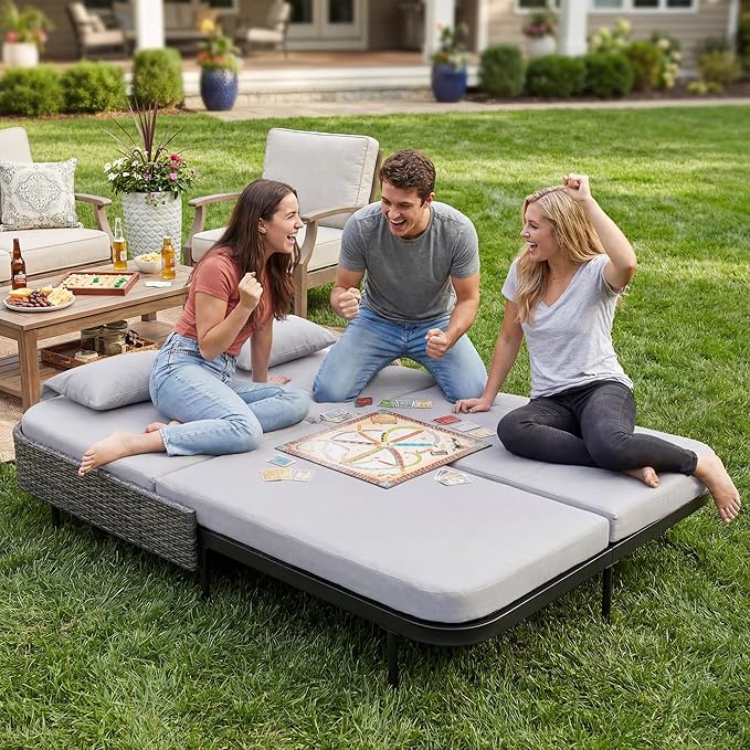 NICESOUL Double Chaise Lounge Outdoor, 51.2" Wide 2-Person Daybed with Independent Recline - Photo 4