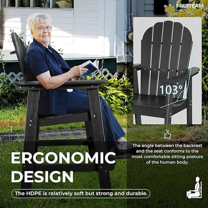 FRUITEAM Adirondack Chairs Set of 2, Recycled Poly Adirondack Chair Balcony Chair with Connecting Table, Weather-Resistant Outdoor Bar-Height Tall Adirondack Chairs for Patio, Pool, Yard, Lawn
