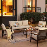 NATURAL EXPRESSIONS Patio Sofa Outdoor Furniture Metal Chair with Wicker Backrest & 6 Inches Cushion for Indoor - Photo 8