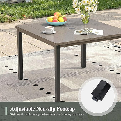 Outdoor Dining Table with Adjustable Umbrella Hole, 40.2" All-Weather Square Patio Dining Table for 4, Metal Patio Table for Garden Lawn Porch Deck Yard, Grey