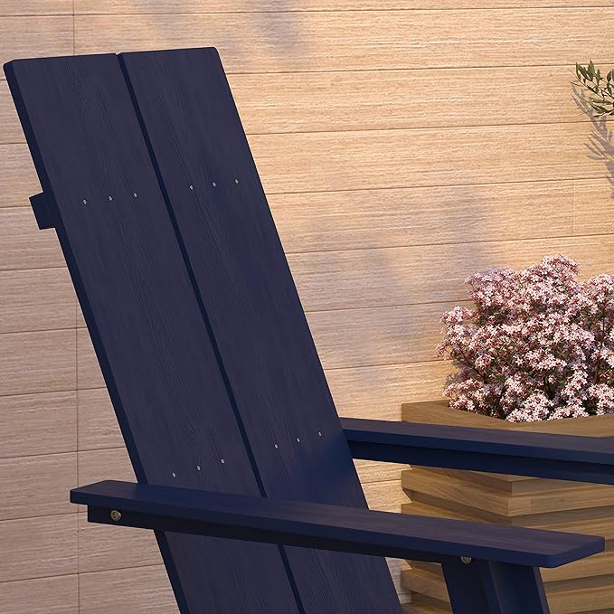 Merrick Lane Piedmont 2 Slat Poly Resin Adirondack Chair - Navy - Modern Design - Indoor/Outdoor