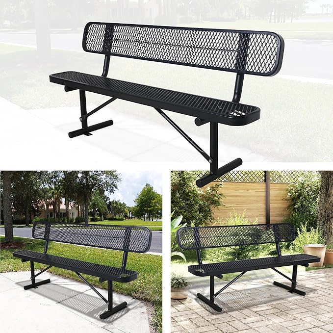4/6/8 Feet Park Bench for Outside Heavy Duty Metal, Garden Benches Outdoor Bench with Backrest & Portable Frame, for Shopping Malls Stores Parks Patios Decks, Black