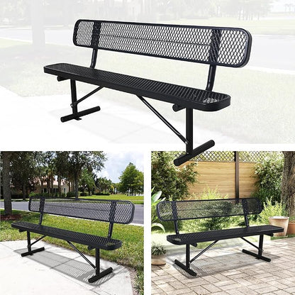 4/6/8 Feet Park Bench for Outside Heavy Duty Metal, Garden Benches Outdoor Bench with Backrest & Portable Frame, for Shopping Malls Stores Parks Patios Decks, Black