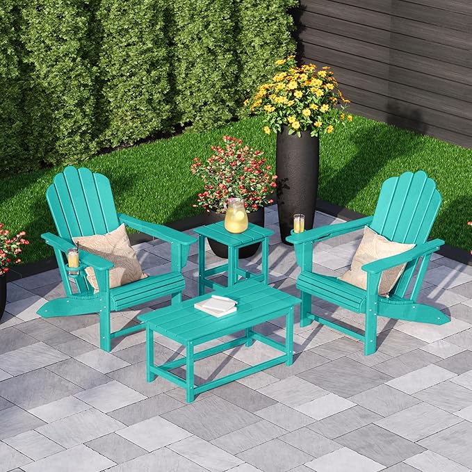 Costaelm Adirondack Conversation Table, HDPE Outdoor Drink Weather Resistant, Outdoor Patio Porch Accent Balcony Table for Pool, Seaside, Backyard, Turquoise