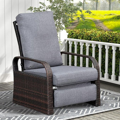 ATR ART TO REAL Outdoor Wicker Recliner Chair with 5.5'' Cushions, Automatic Adjustable Patio Chaise Lounge Chairs, Aluminum Frame Reclining Chair, UV Resistant, Rustless (Linen Gray)