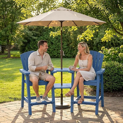 GLANC Tall Adirondack Chairs Set of 2, All Weather Resistant HDPE Bar Height Balcony Adirondack Chair with Connecting Trays, Upgraded Outdoor Adirondack Barstools for Deck Patio Pool Lawn (Navy Blue)