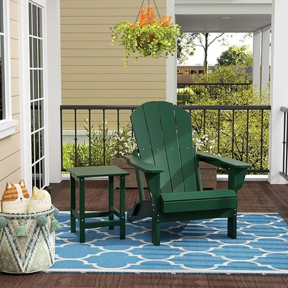 WestinTrends Malibu 2-Pieces Adirondack Chair Set with Side Table, All Weather Outdoor Seating Plastic Patio Lawn Chair Folding for Outside Porch Deck Backyard, Dark Green