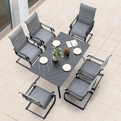 NUU GARDEN Patio Dining Chairs Set of 4, All Weather Outdoor Padded Textilene Patio Chairs, Breathable Spring Motion Textile High Back Outdoor Dining Chairs for Backyard, Lawn, Deck, Grey