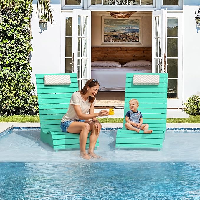 HDPS Pool Lounge Chairs Set of 4, Use in Pools Lounge Chairs up to 10-Inches of Water, Chaise Chairs with Headrest, Lounge Chair Outdoor, Fade-Resistant Pool Lounger for Deck
