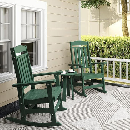 Outdoor Rocking Chairs Set of 8, Oversized High Back Patio Rocking Chairs, All Weather Porch Rocking Chairs for Outside. Dark Green