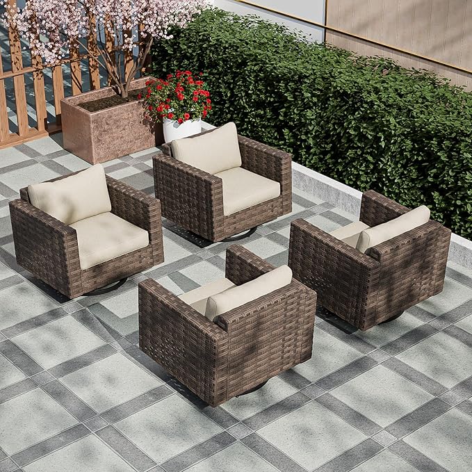 EAGLE PEAK Harbor Haven 4 Piece Wicker Swivel Rocker Patio Furniture Set, Deep Seating Rocking Chairs - Photo 5