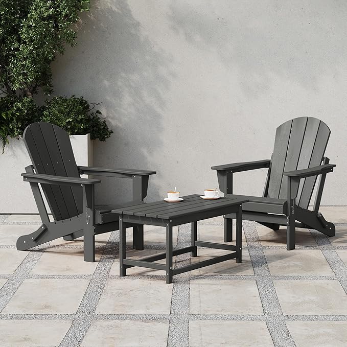Costaelm Adirondack Conversation Table, HDPE Outdoor Drink Weather Resistant, Outdoor Patio Porch Accent Balcony Table for Pool, Seaside, Backyard, Gray
