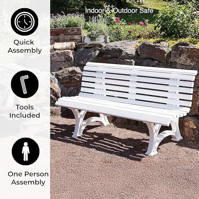 Plow & Hearth Weatherproof German PVC Outdoor Bench | 3-Seat | Holds Up to 500 lbs | Garden Patio Porch Park Deck - Photo 4