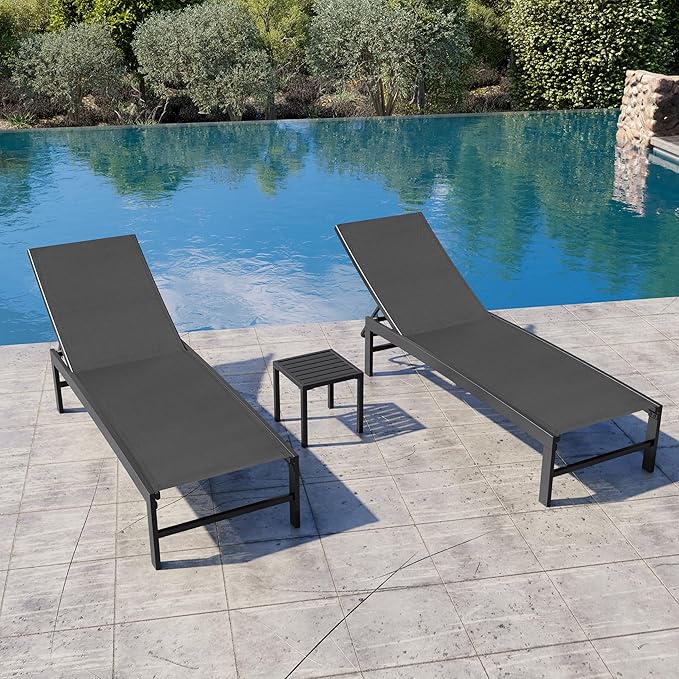 Crestlive Products 2PCS Chaise Lounge Chair Outdoor with 1PC Side Table, Adjustable 5 Positions Pool Tanning Recliner - Photo 2