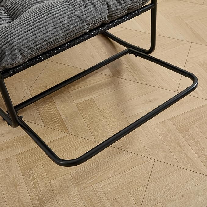 Rocking Chair with Foot Rest, Outdoor Indoor Rocking Lounge Chair with Cushion, Comfortable Patio Rocker Chairs for Patio, Porch, Garden, Living Room, Reading, Metal Frame, Grey