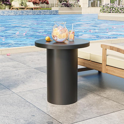 Round Metal Outdoor Patio Side Table, Steel Outdoor Accent Table, Black Small End Table, Patio Furniture, for Garden, Pool, Yard, Balcony, Living Room, Deck, Weather Resistant, No Assembly