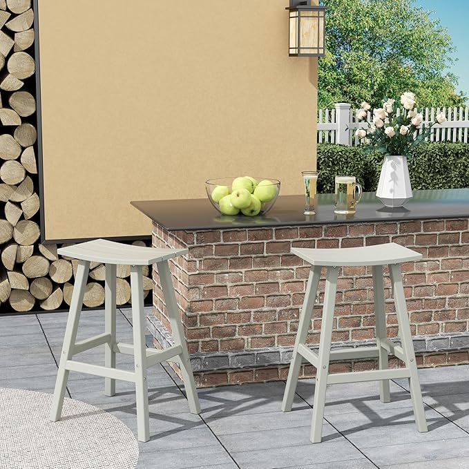 Costaelm All-Weather Bar Stools Set of 2, 29" Height Outdoor Bar Stools, Adirondack Poly Patio Bar Stool for Patio, Deck, Kitchen Counter and Garden, Sand