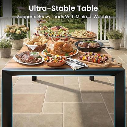 Crestlive Products 95" Outdoor Dining Table for 10, Aluminum Patio Dining Table with Umbrella Hole Weather-Resistant Rectangle Outside Table for Garden Backyard Deck, Brown