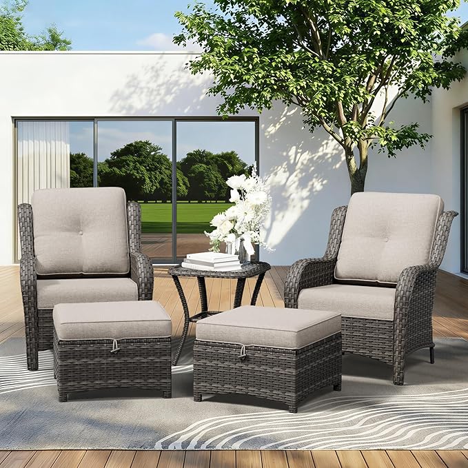 5 Piece Outdoor Wicker Patio Furniture Set, Patio Chairs Set with Thickened Olefin Cushions, High Back and Deep Seating - Photo 9