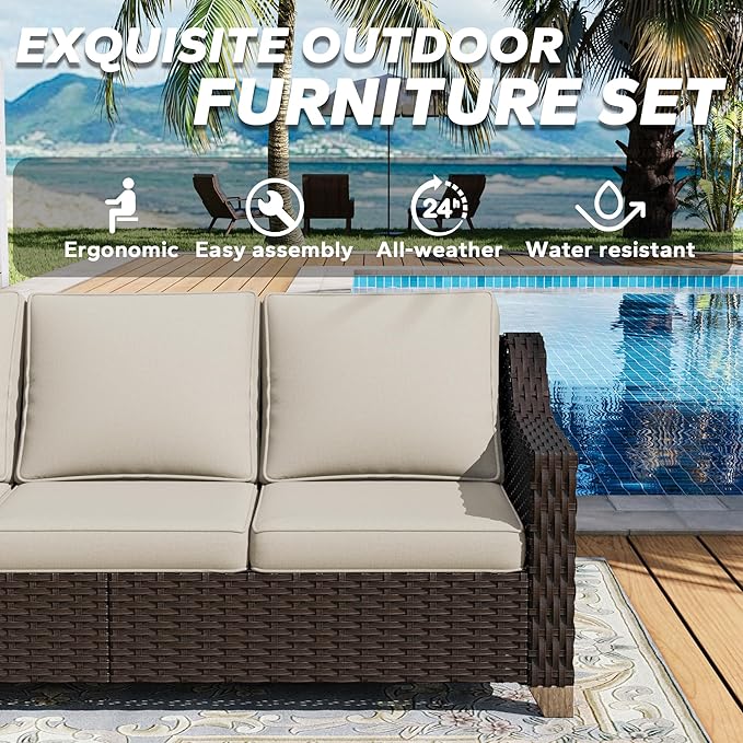 77'' Patio Sofa, All Weather Outdoor Rattan Wicker 3-Seat Sofa High Back Couch with Premium Cushions for Garden - Photo 5