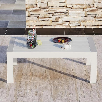 Solaste Aluminum Outdoor Coffee Table, All-Weather Rectangle Metal Patio Coffee Table Furniture for Balcony, Garden, Indoor or Outdoor Use, White