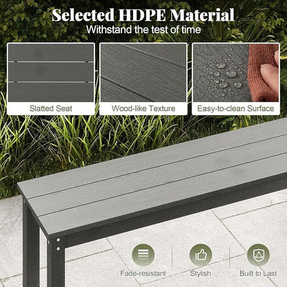 Moccha HDPE Outdoor Bench, 55" Patio Bench with Slatted Seat & 750 Lbs Capacity, Weatherproof Outside Seating Furniture, 2-3 People Backless Garden Bench, Loveseat for Entryway, Porch, Lawn, Backyard