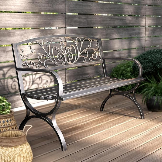 PHI VILLA 50" Garden Bench Outdoor Bench Patio Bench for Outdoors Metal Porch Steel Frame Furniture for Yard
