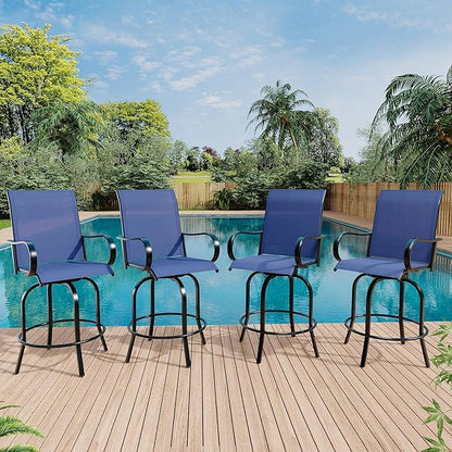 Swivel Bar Stools 2-Piece Set, Outdoor Patio Bar Height Chairs with Rust-Resistant Metal Frame & All-Weather Textile, Taupe High Top Stools for Garden, Balcony, Backyard(Black)
