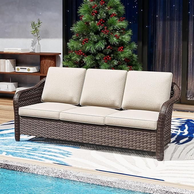 78" Wicker 3-seat Sofa, Outdoor Conversation Furniture, All-Weather Rattan Couch - Photo 1