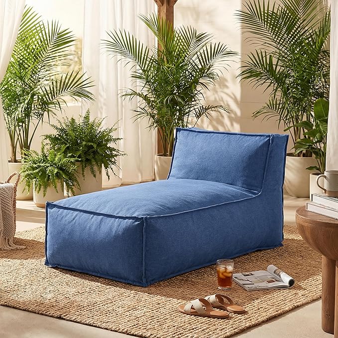 Christopher Knight Home Natty Bean Bag Chair, Fabric Bean Bag Chairs for Adults and Kids, Comfy Reading Chair, Lounge Sofa with Armrest, Indoor/Outdoor Spaces Memory Foam Bean Bag Chair, Navy Blue